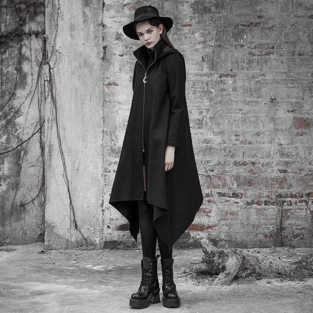 Women's Goth Irregular Witch Woolen Overcoat With Hood