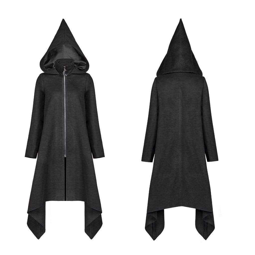Women's Goth Irregular Witch Woolen Overcoat With Hood