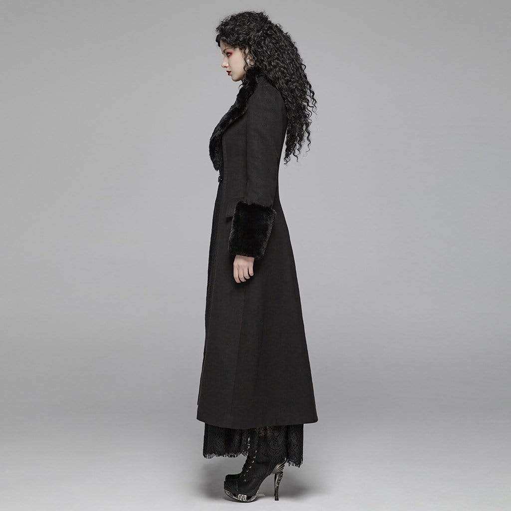 Women's Goth Jacquard Turn-Down Collar Woolen Overcoat