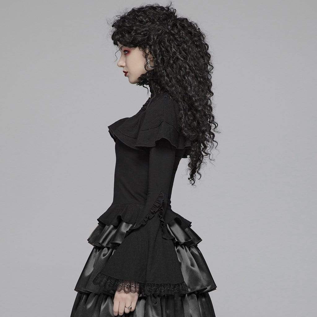 Women's Goth Lace Flare Sleeved Ruffles Tops