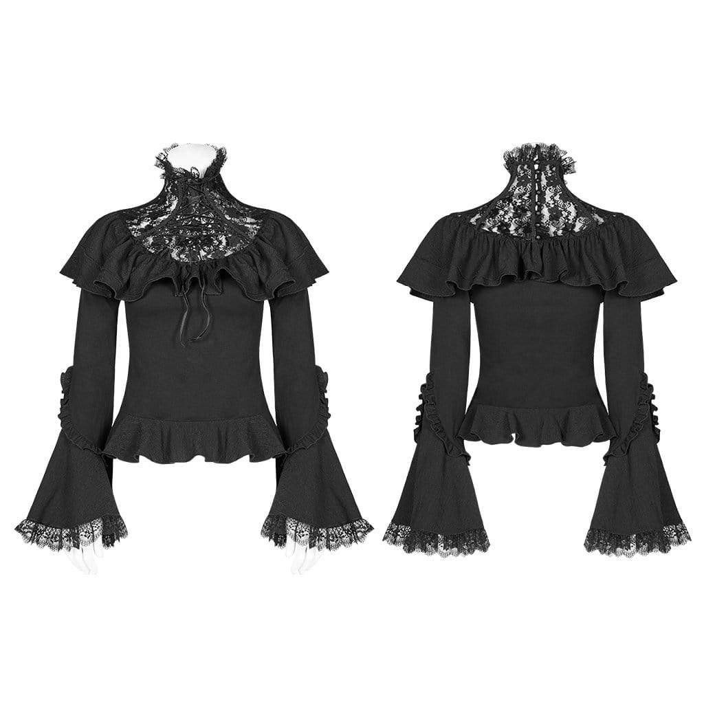 Women's Goth Lace Flare Sleeved Ruffles Tops