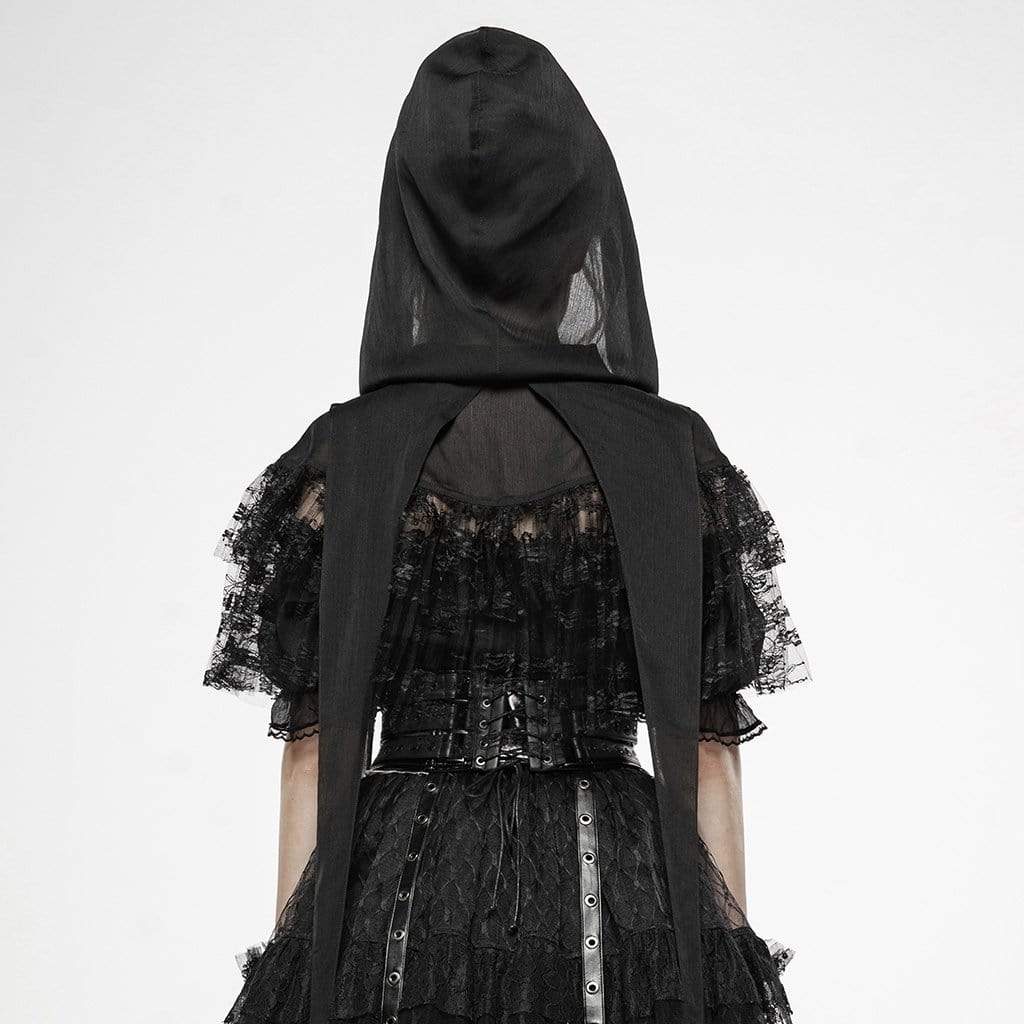 Women's Goth Lace Hooded Short Cloaks