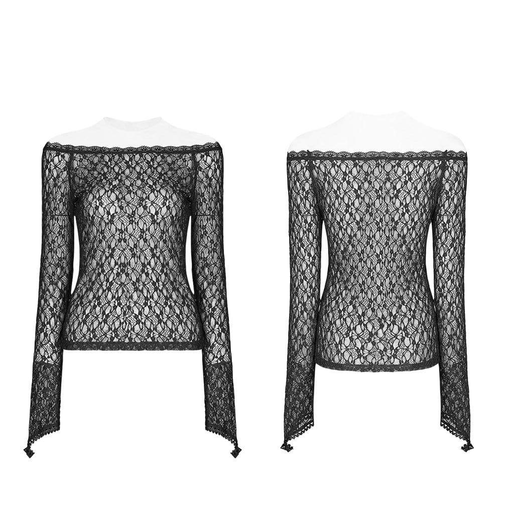Women's Goth Lace Long Sleeved Mesh Tops