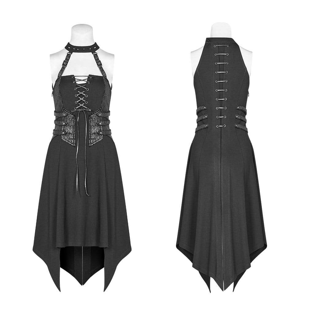 Women's Goth Lacing Halterneck Irregular Dress