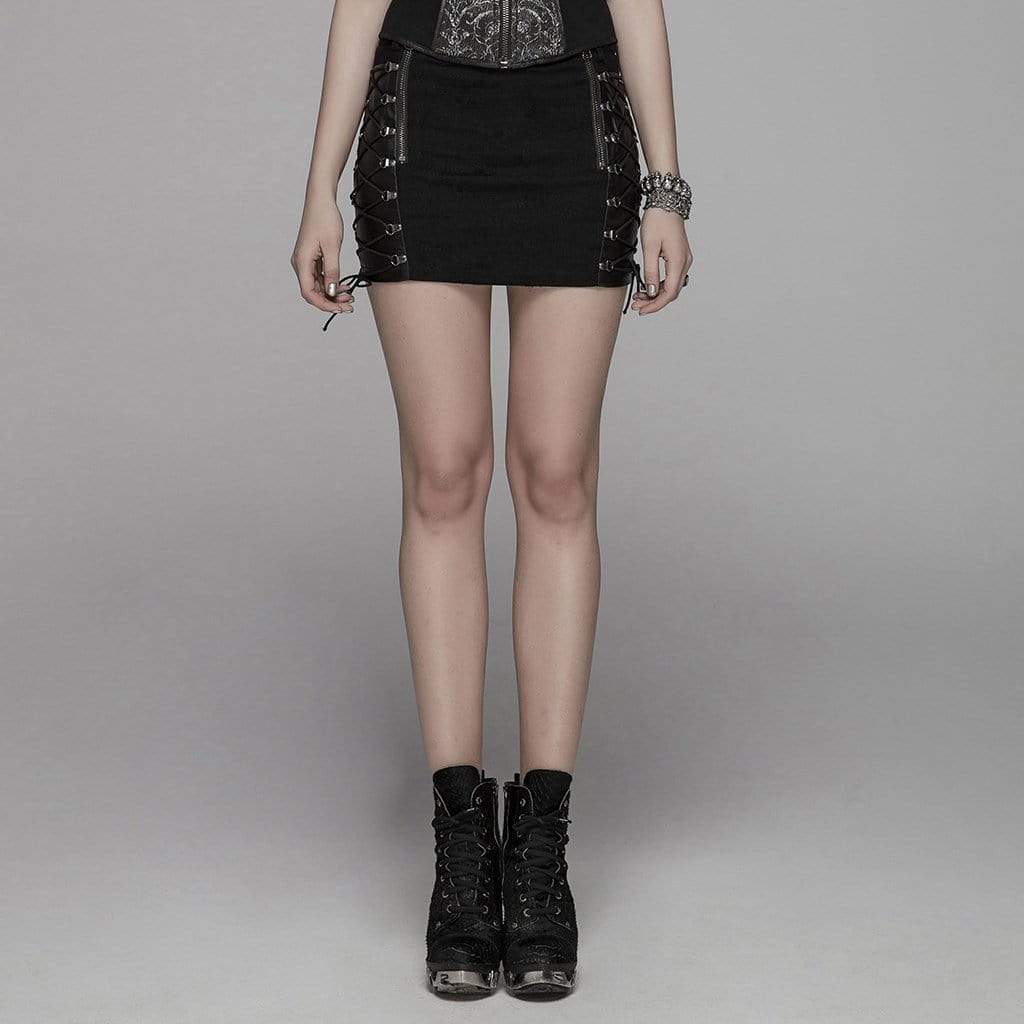 Women's Goth Lacing Side Zipper Mini Skirts