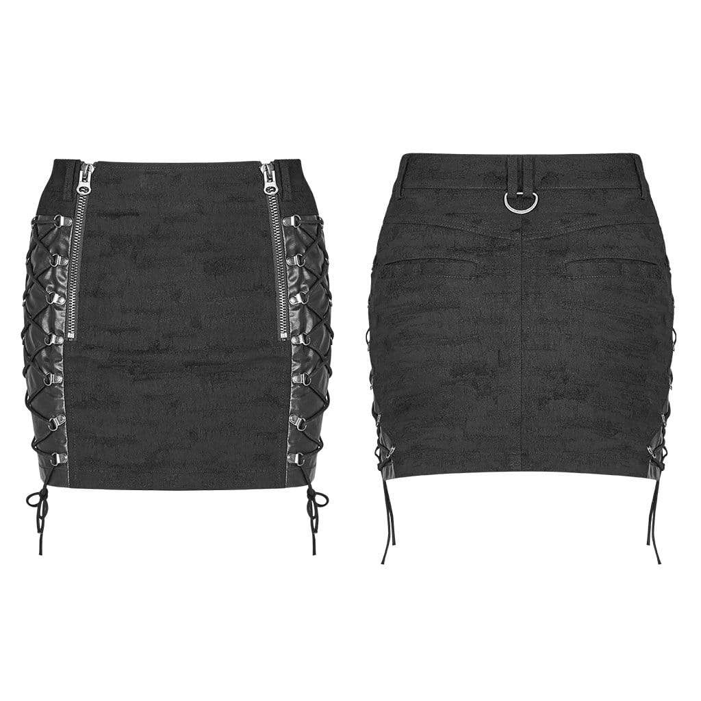 Women's Goth Lacing Side Zipper Mini Skirts