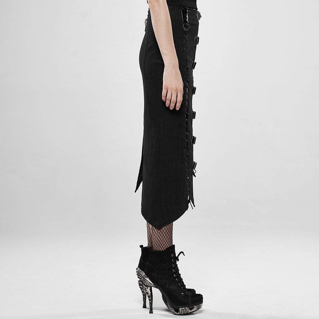 Women's Goth Military Style Zipper Fly Mermaid Skirts Black