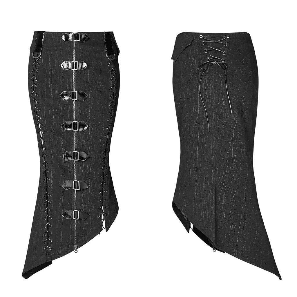 Women's Goth Military Style Zipper Fly Mermaid Skirts Black