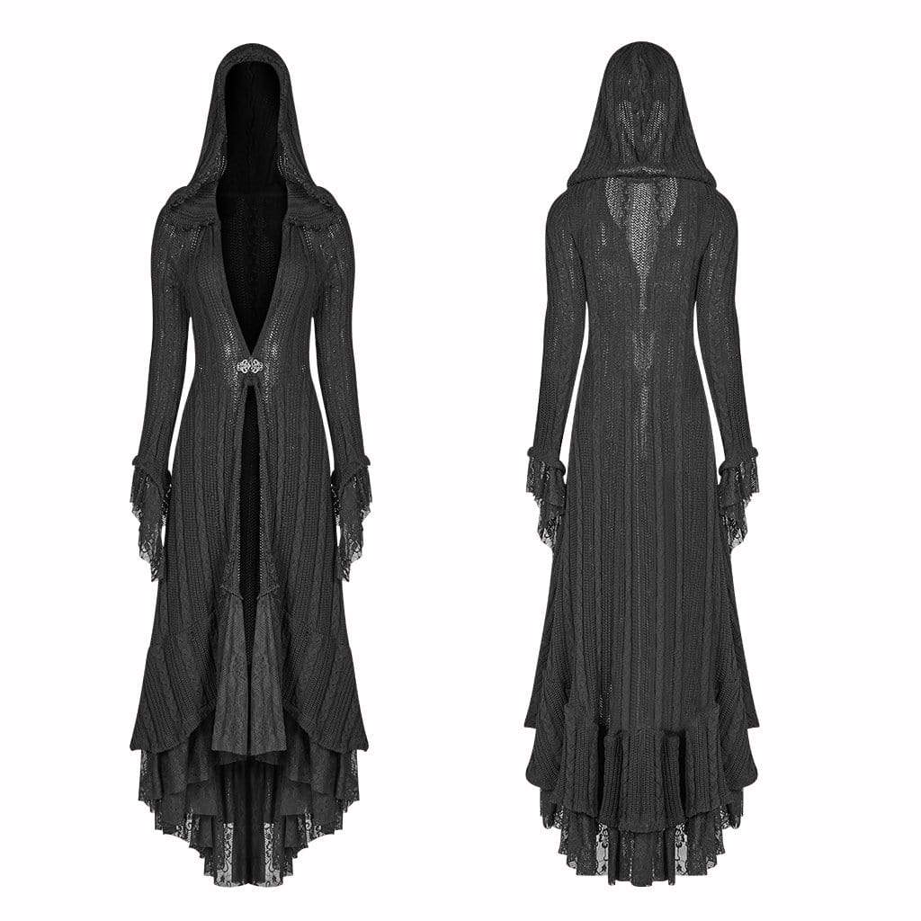 Women's Goth Multilayered Lace Hooded Long Cardigan