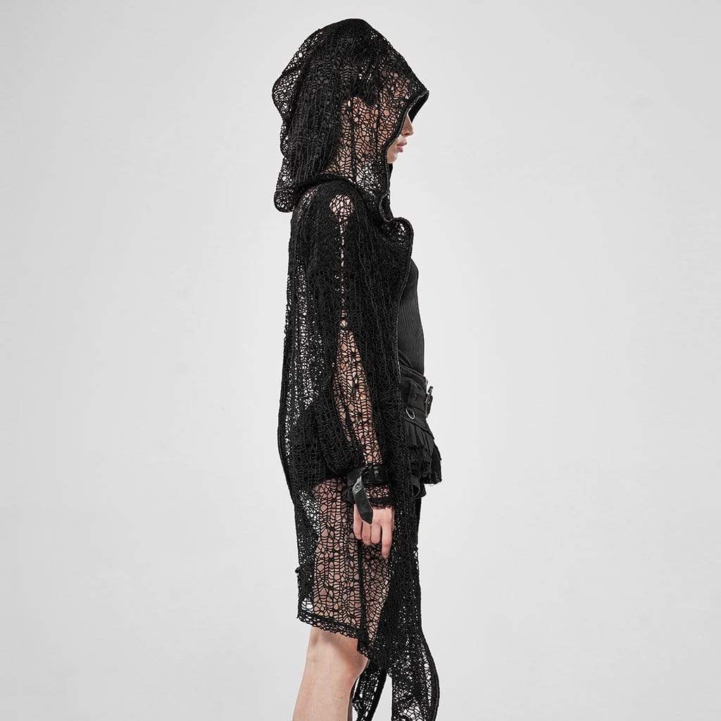 Women's Goth Net Irregular Hooded Coats
