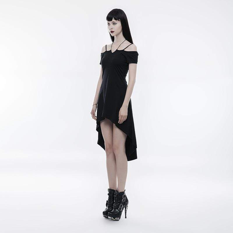 Women's Goth Off Shoulder High/low Black Little Dresses