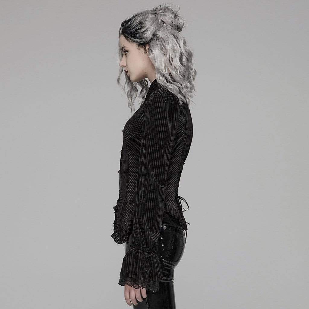 Women's Goth Pinstripes Puff Sleeves Velet Shirts