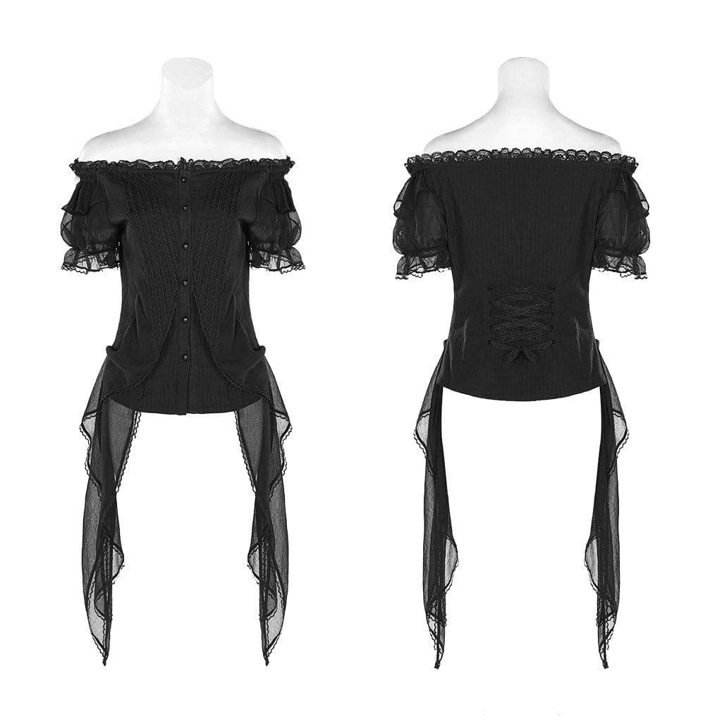 Women's Goth Puff Short Sleeved Black Lace Shirts
