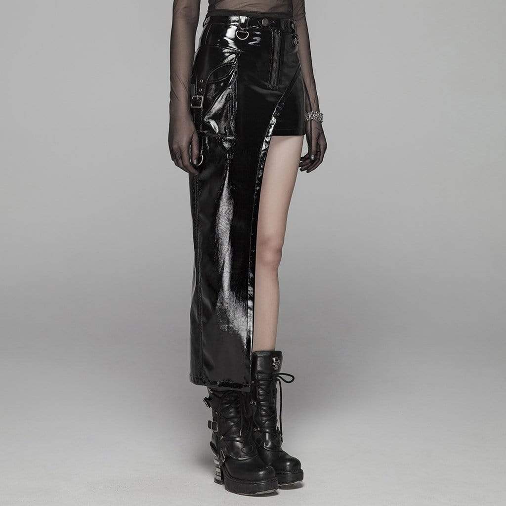 Women's Goth PVC Slim Fitted Asymmetrical Skirt