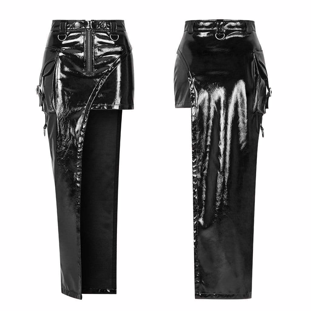 Women's Goth PVC Slim Fitted Asymmetrical Skirt