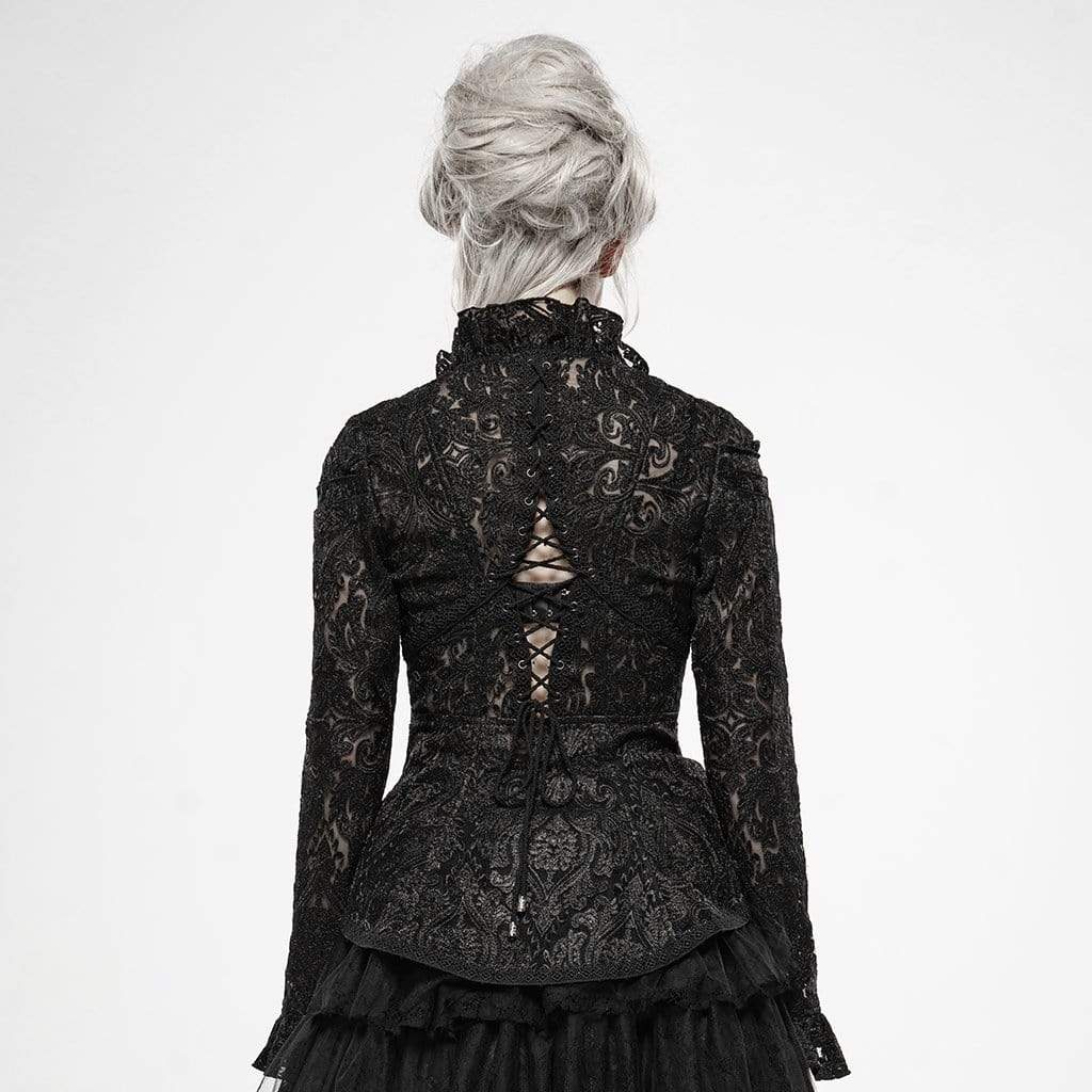 Women's Goth Slim Fitted Lace Long Sleeved Jackets Black