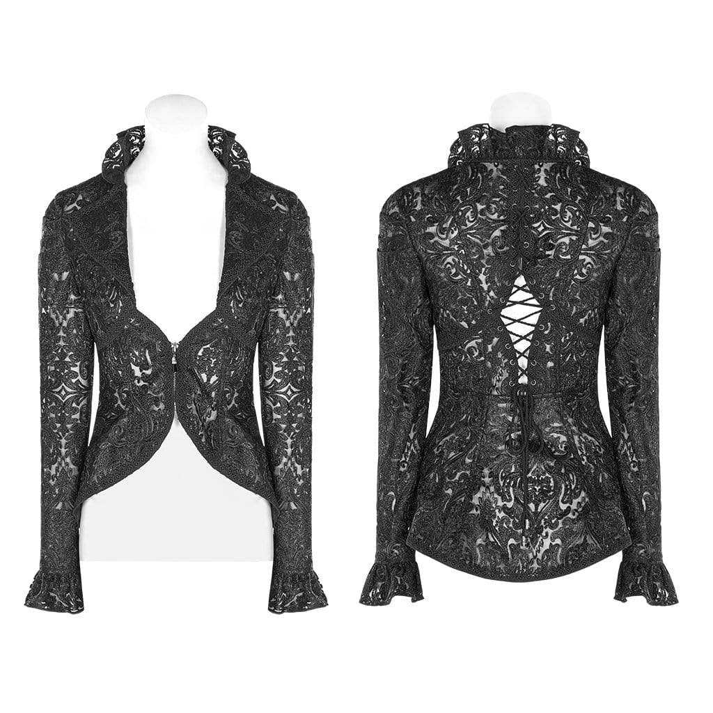 Women's Goth Slim Fitted Lace Long Sleeved Jackets Black