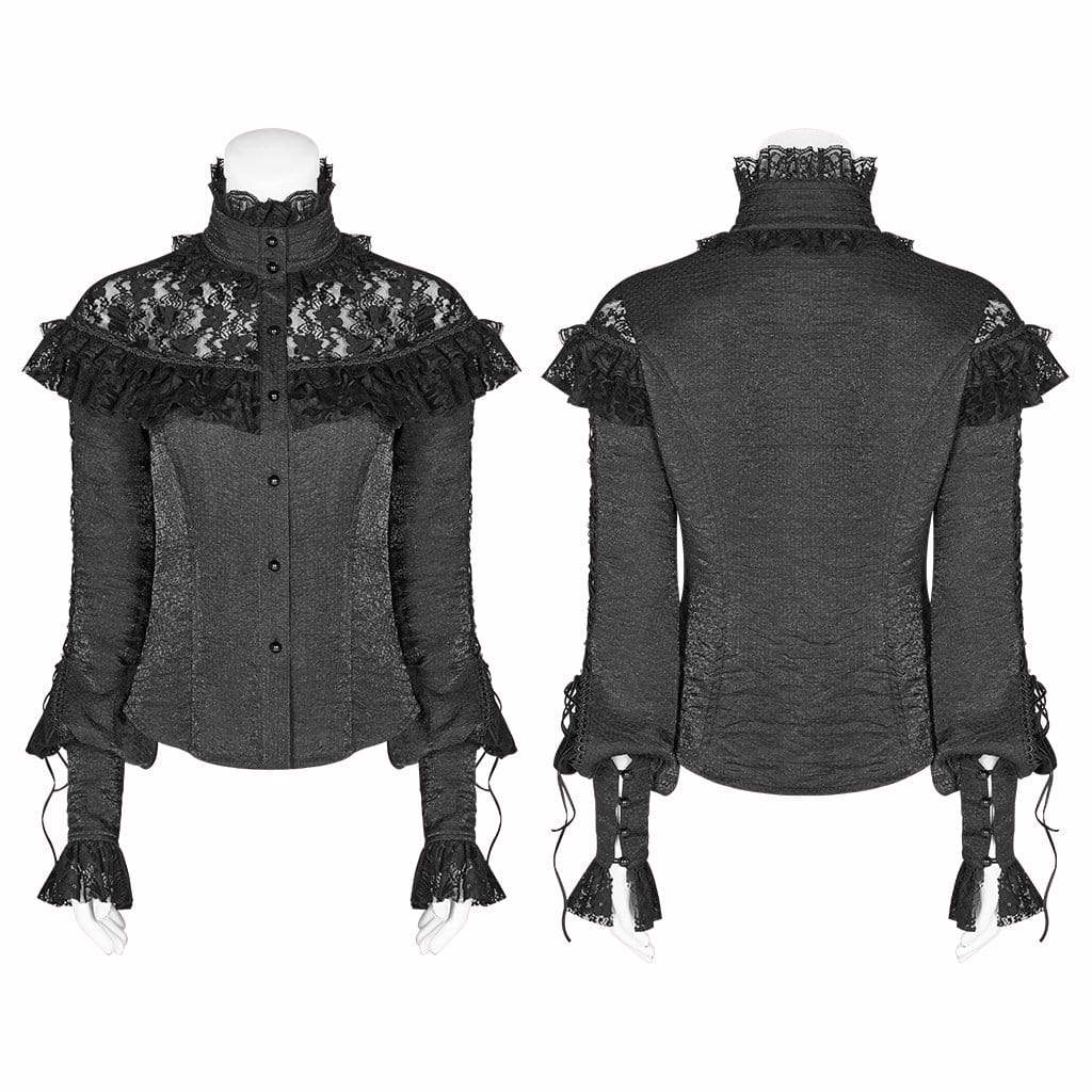 Women's Goth Stand Collar Floral Lace Shirts