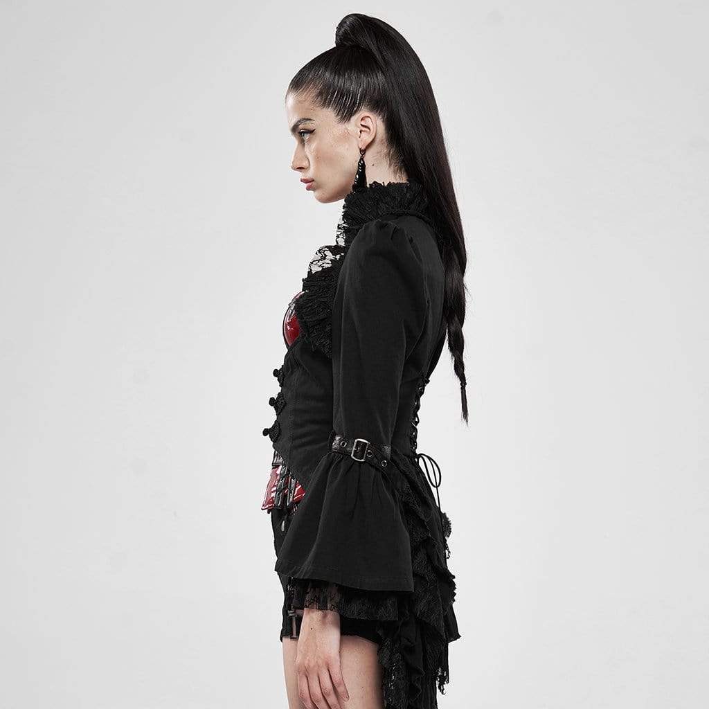 Women's Goth Stand Collar Lace Tailed Ruffle Coat