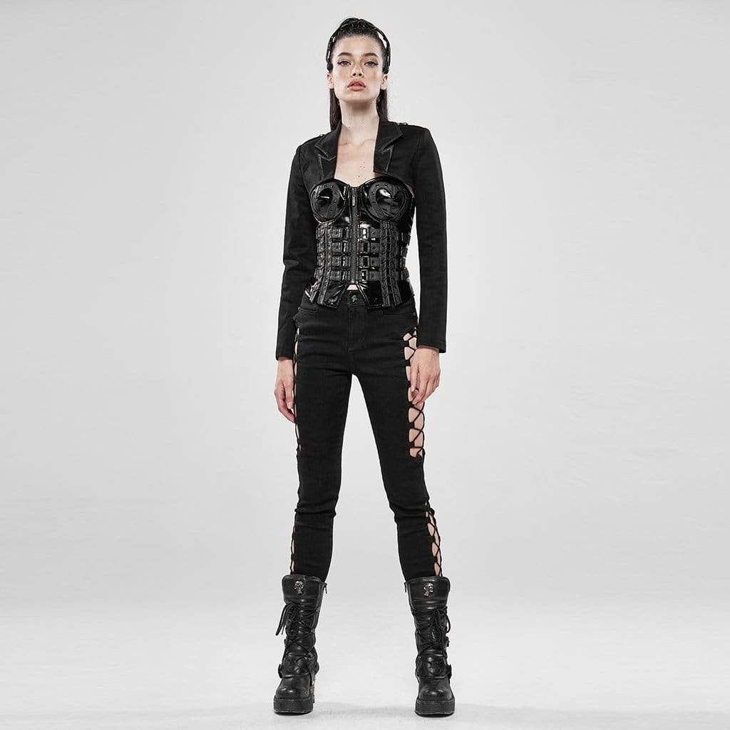 Women's Goth Turn-down collar Long Sleeved Short Jackets