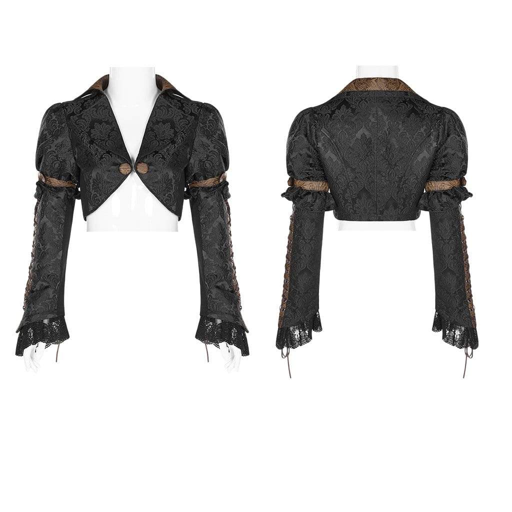 Women's Goth Turn-down Collar Single Bottun Short Jackets Black