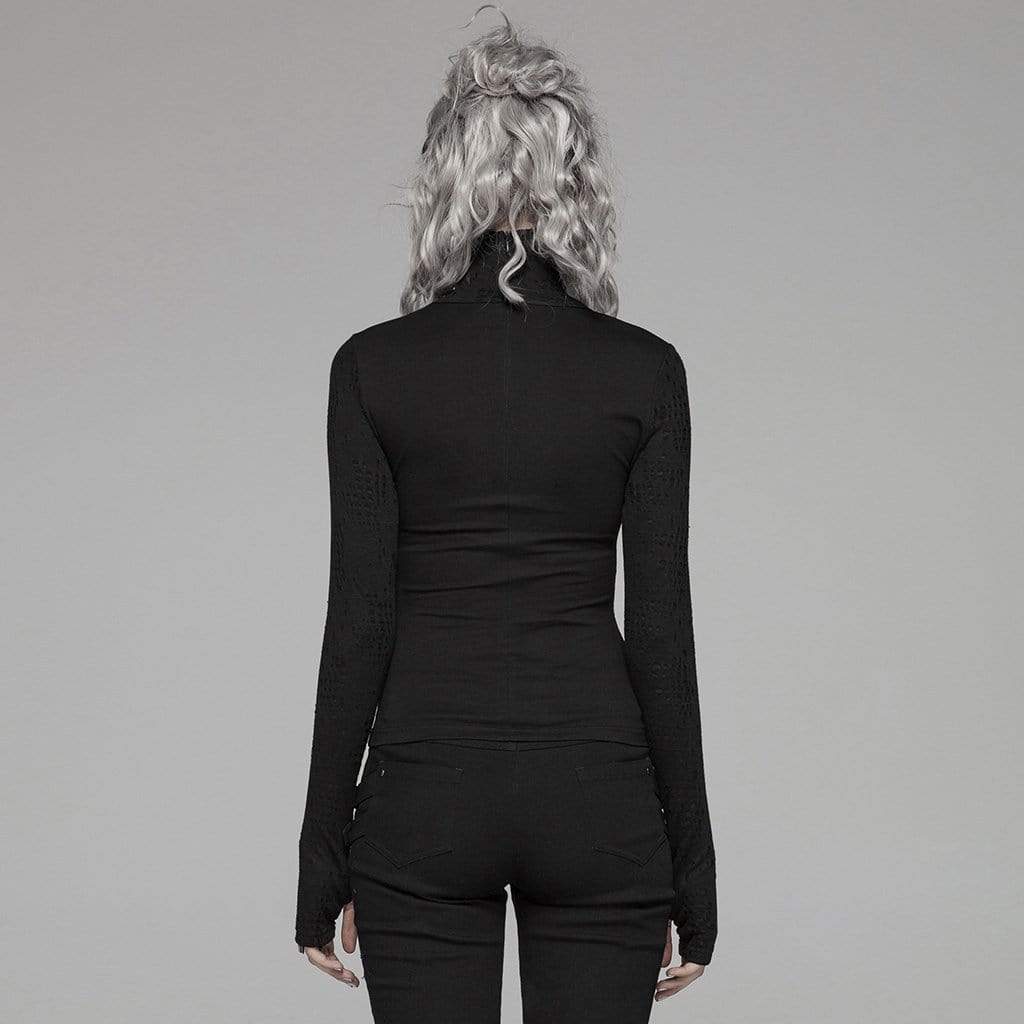 Women's Goth Turtleneck Cutout Long Sleeved Tops