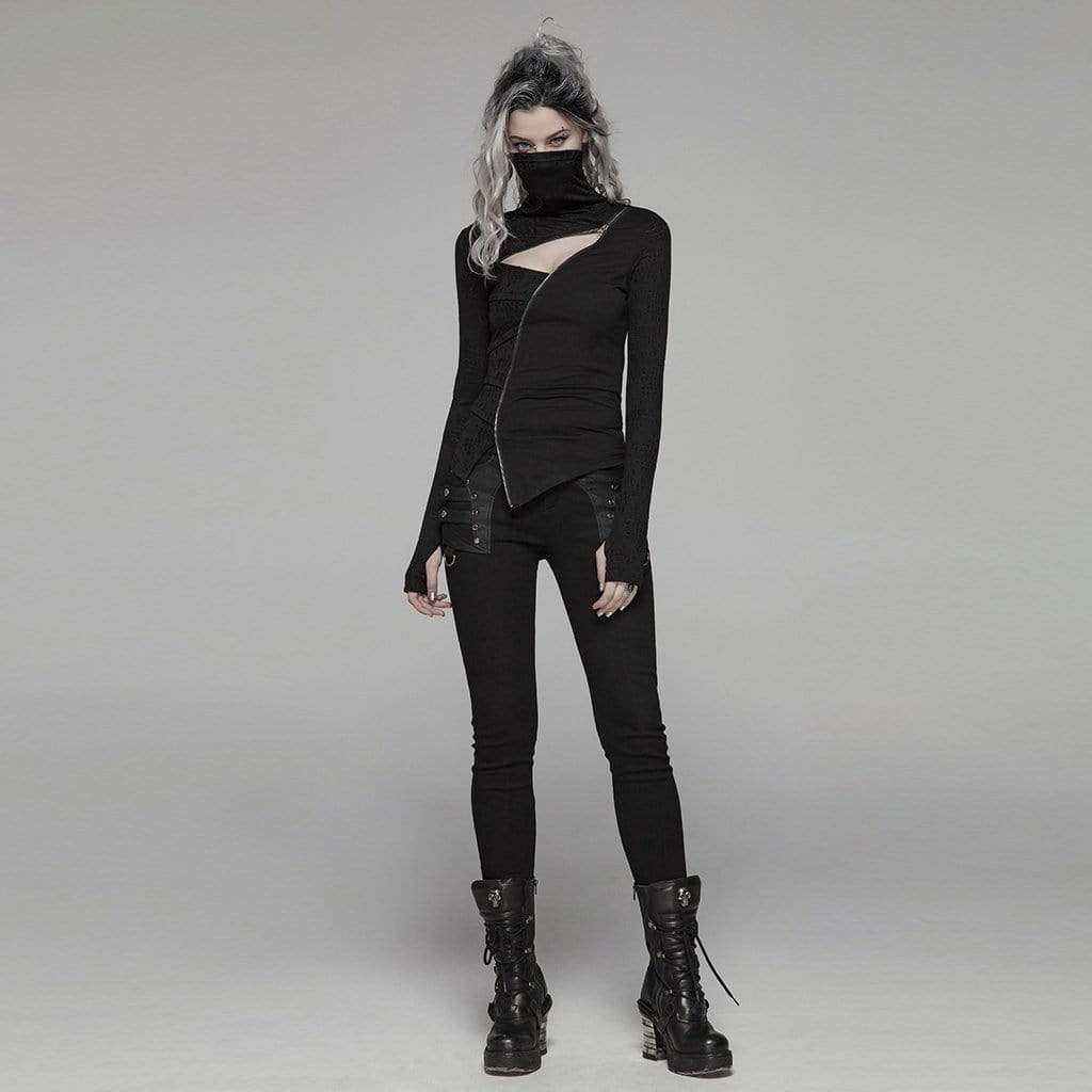 Women's Goth Turtleneck Cutout Long Sleeved Tops
