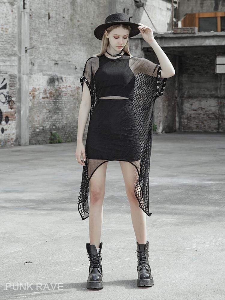 Women's Goth Two Piece Asymmetrical Mesh Dress