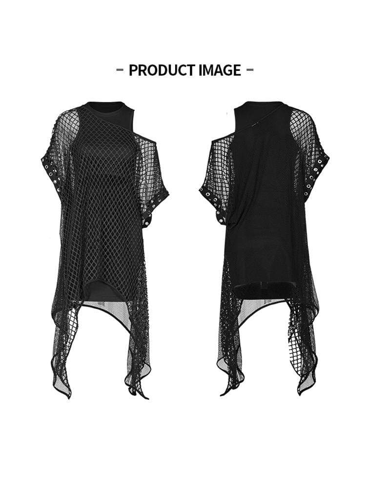 Women's Goth Two Piece Asymmetrical Mesh Dress