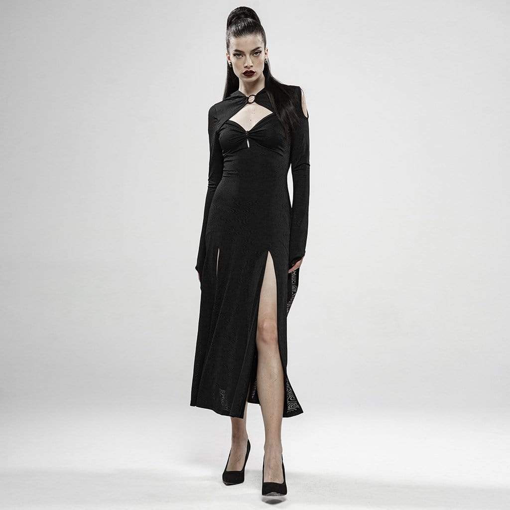Women's Goth Witch Cutout Flare Sleeved Dresses With Hood