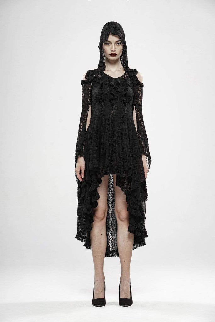 Women's Goth Witch Lace Irregular Dresses With Hooded