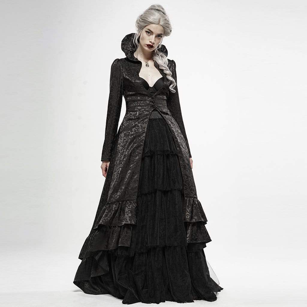 Women's Goth Witch Stand Collar Multilayered Irregular Long Coats
