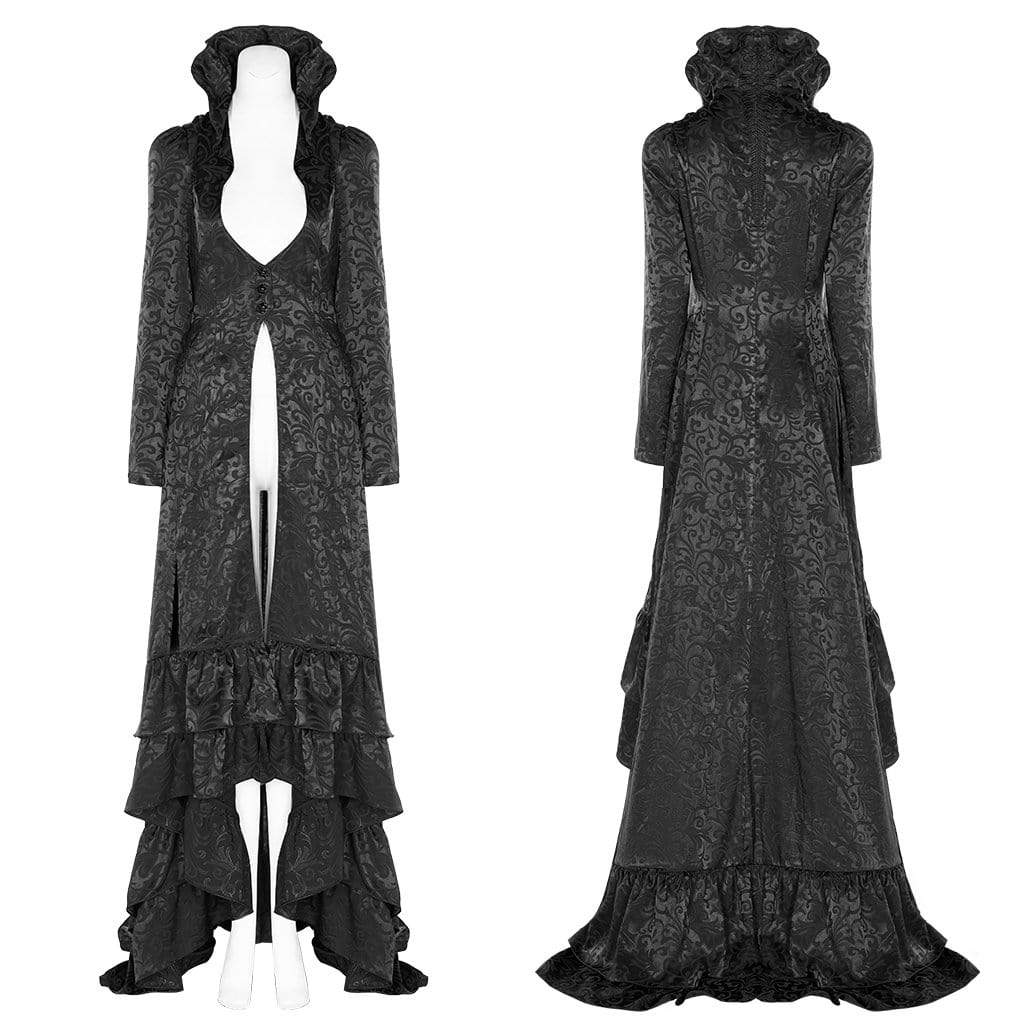 Women's Goth Witch Stand Collar Multilayered Irregular Long Coats