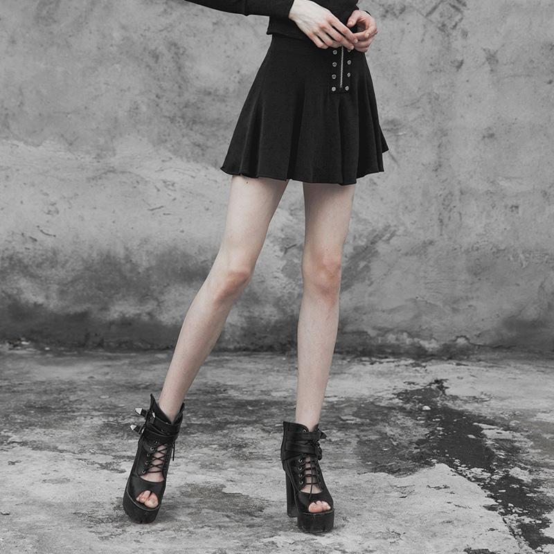 Women's Goth Zip Up Mini Pleated Skirt