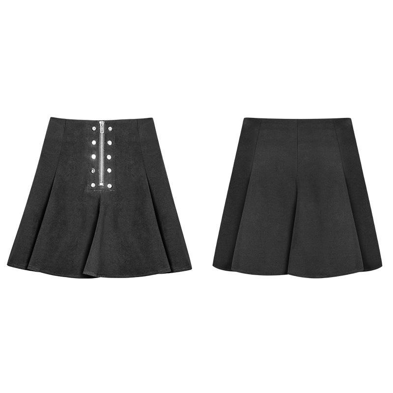 Women's Goth Zip Up Mini Pleated Skirt