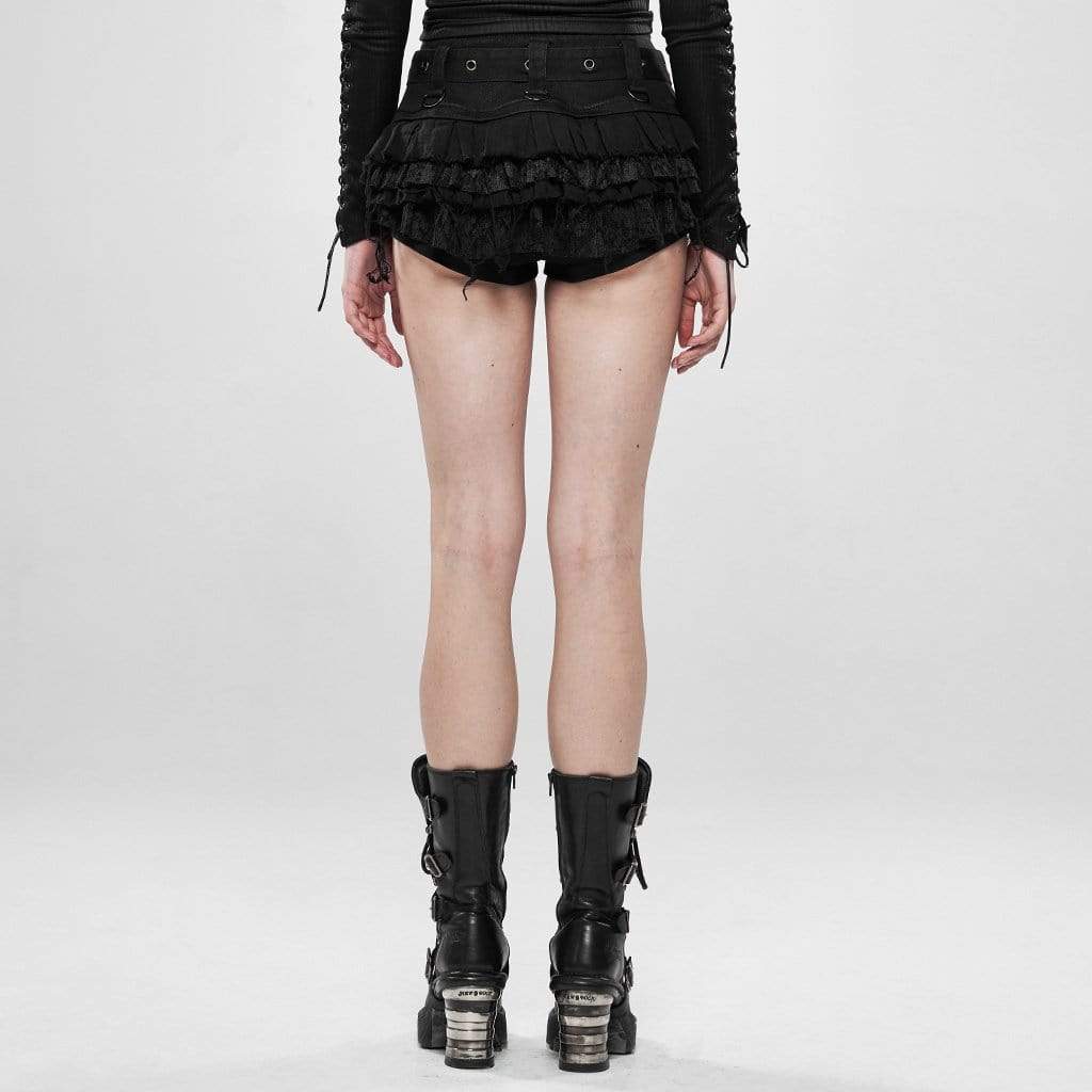 Women's Goth Zipper Fly Multilayered Hot Shorts
