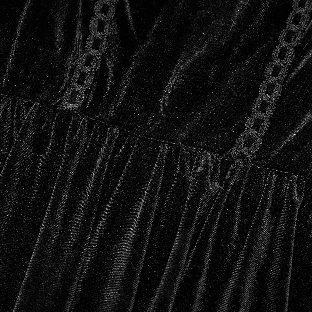 PUNK RAVE Women's Gothic Applique High-waisted Velet Maxi Dress