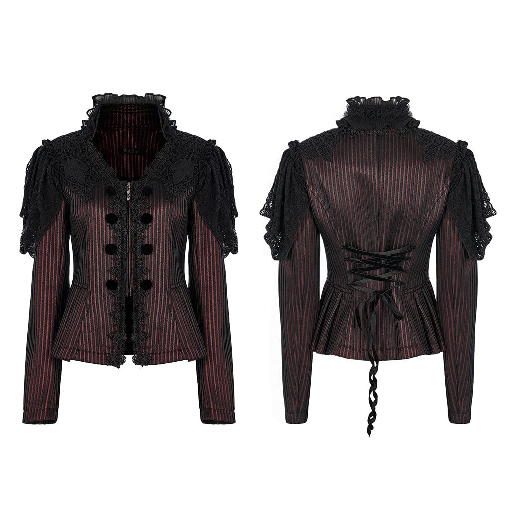 PUNK RAVE Women's Gothic Applique Pinstripes Slim Fitted Jacket