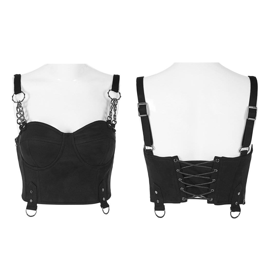 Women's Gothic Back Strappy Bustiers With Metal Shoulder Girdle