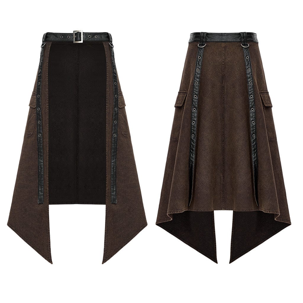 PUNK RAVE Women's Gothic Big-pocket Overskirt with Belt