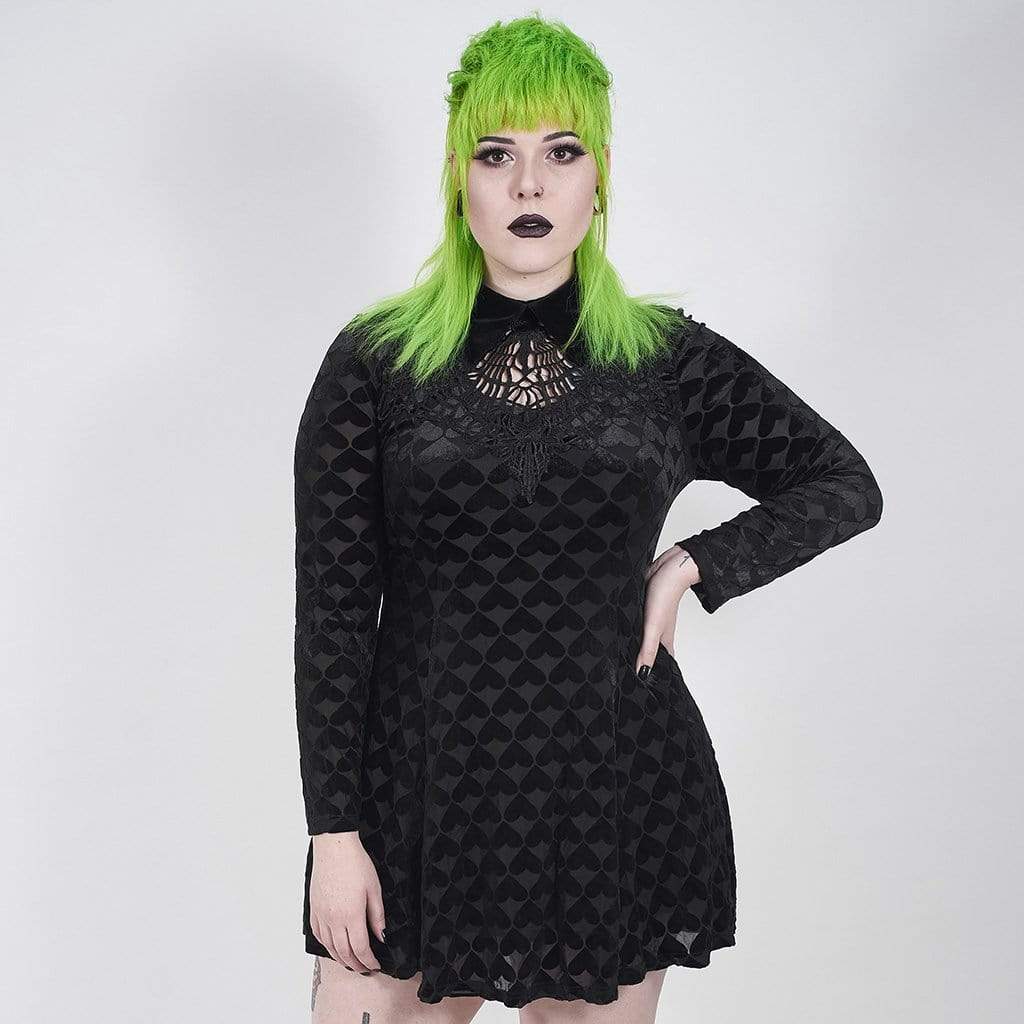 Dominerende luft bemærkning Women's Plus Size Gothic Black and Grey Heart Collared Short Dress – Punk  Design