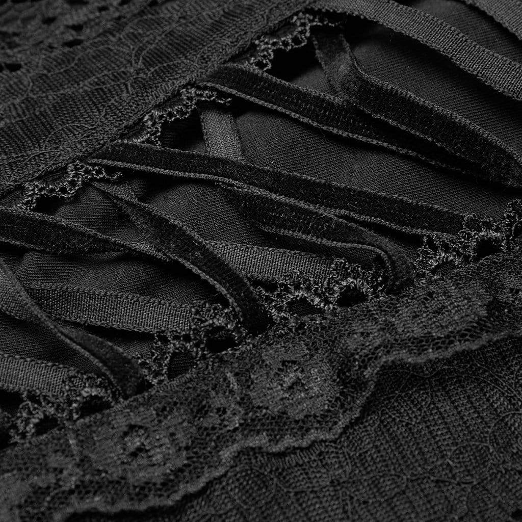 Women's Gothic Black Lace Asymmetrical Hemline Full Sleeve Top