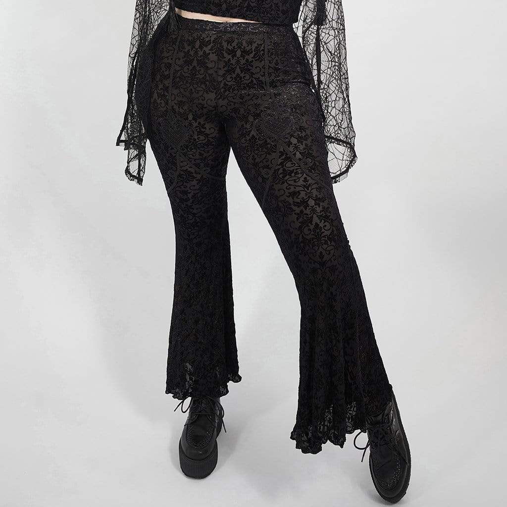 Women's Plus Size Gothic Black Lace Overlay Flared Pants – Punk Design