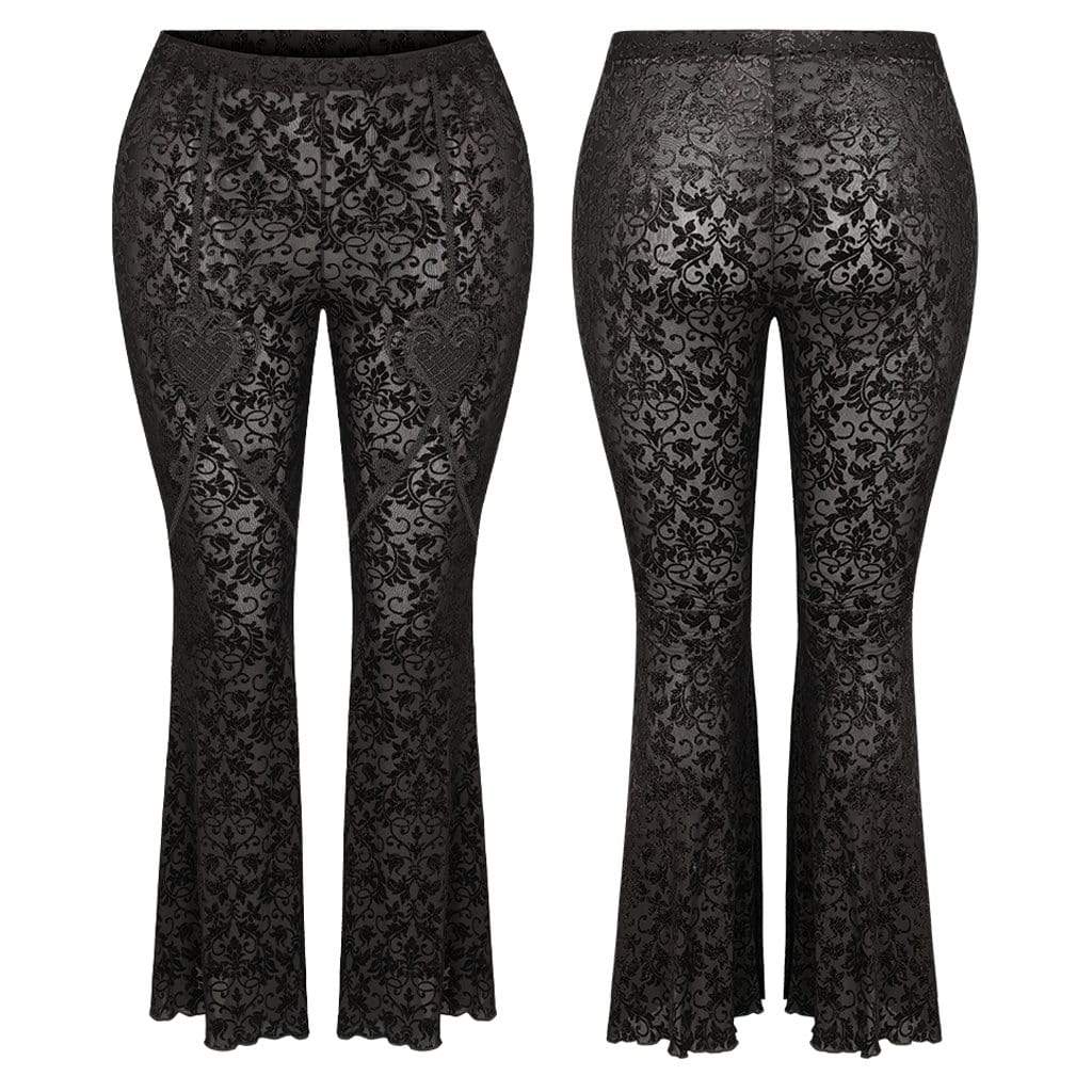Women's Plus Size Gothic Black Lace Overlay Flared Pants