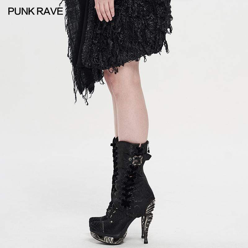 Women's Gothic Buckle-up Jacquard Boots Cover