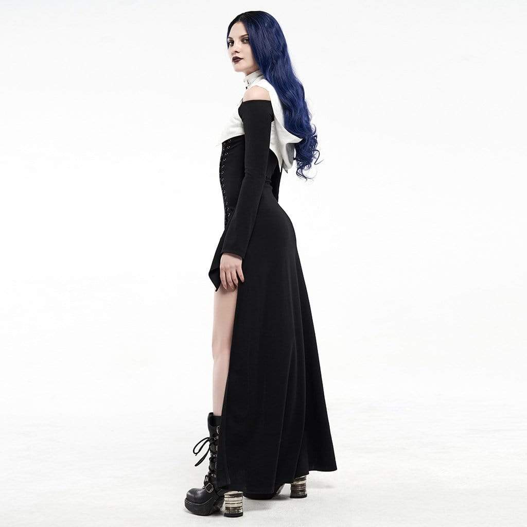 Women's Gothic Contrast Color Strappy Irregular Dresses With Hood
