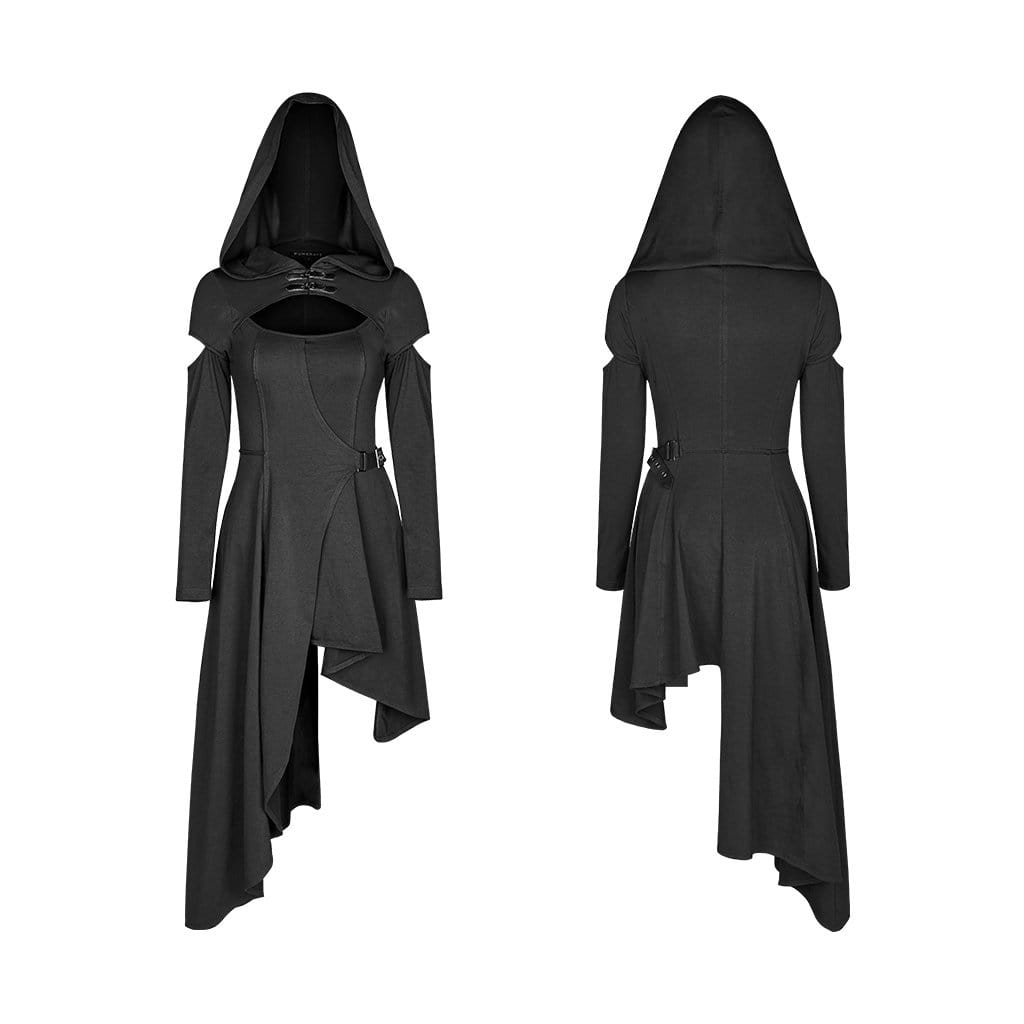 Women's Gothic Cutout Hooded Irregular Dresses With Buckles