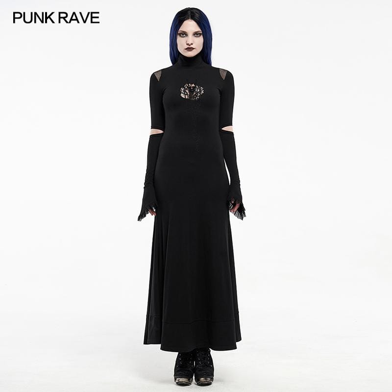 Women's Gothic Cutout Spider Embroidered Maxi Dresses