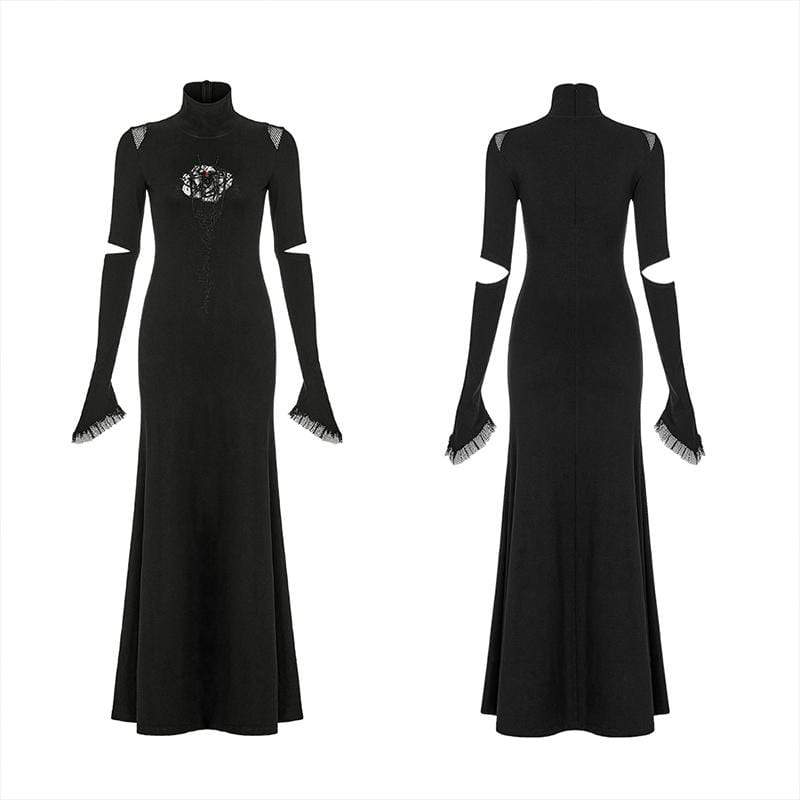 Women's Gothic Cutout Spider Embroidered Maxi Dresses