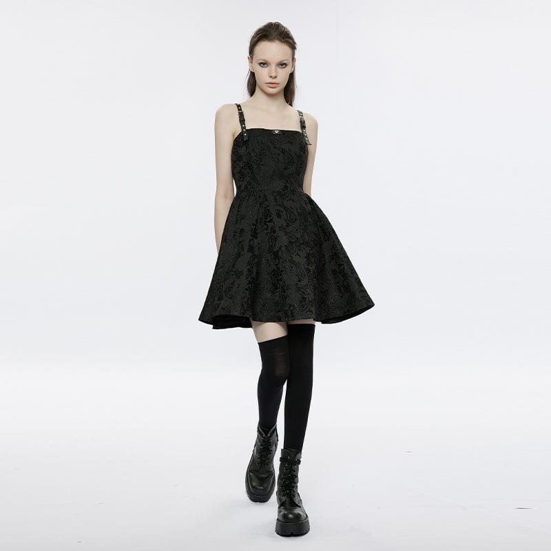 PUNK RAVE Women's Gothic Double Color Jacquard Split Dress